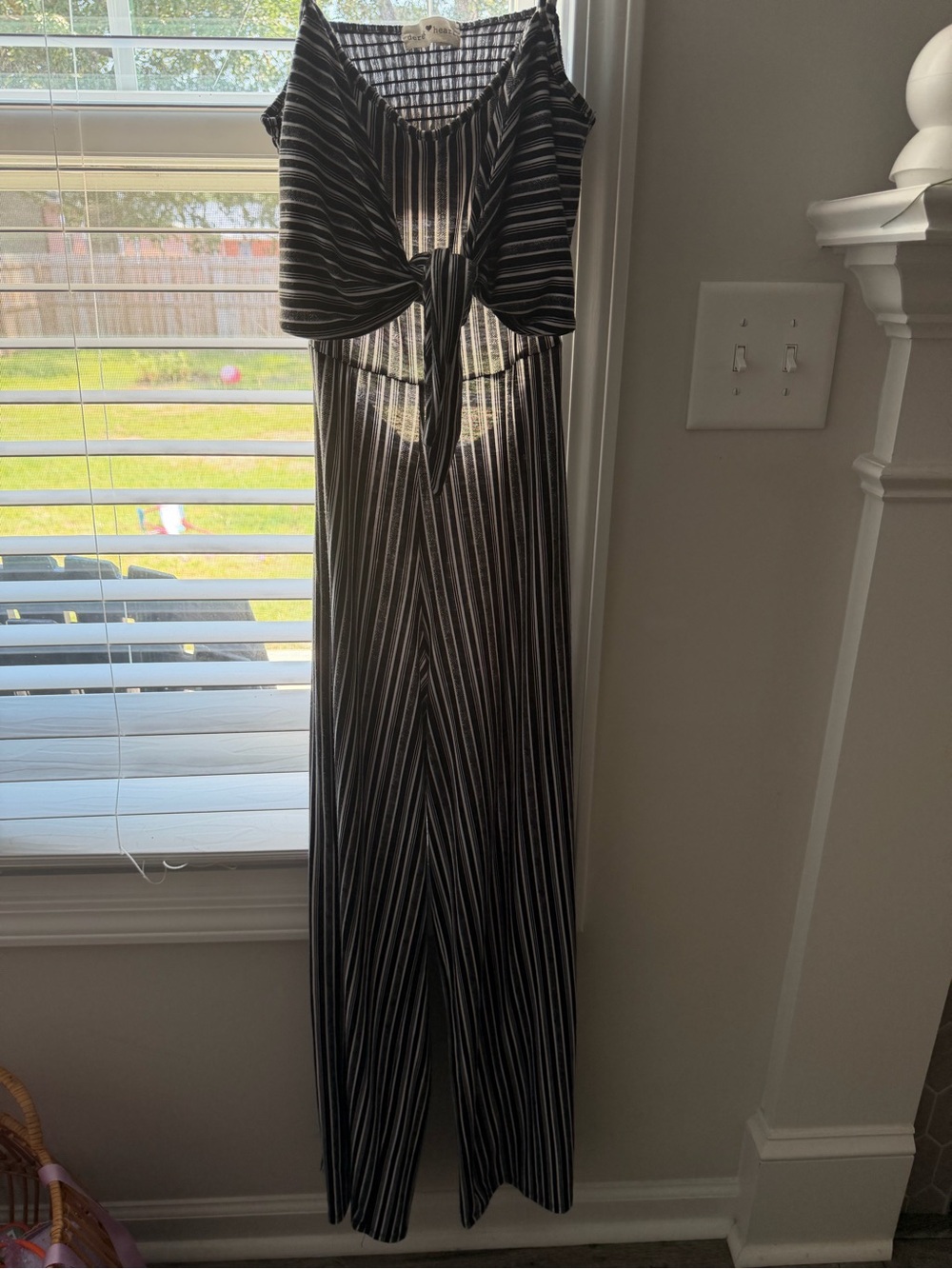 Derek Heart Black and White Striped Tie-Front Jumpsuit
